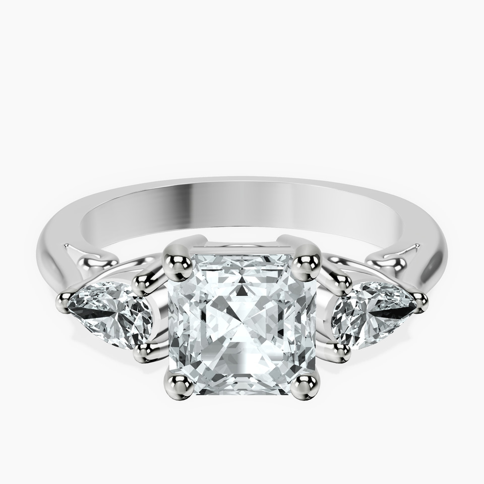 14kt White Gold Leona Three stone Side Pear Lab Diamond Ring front image