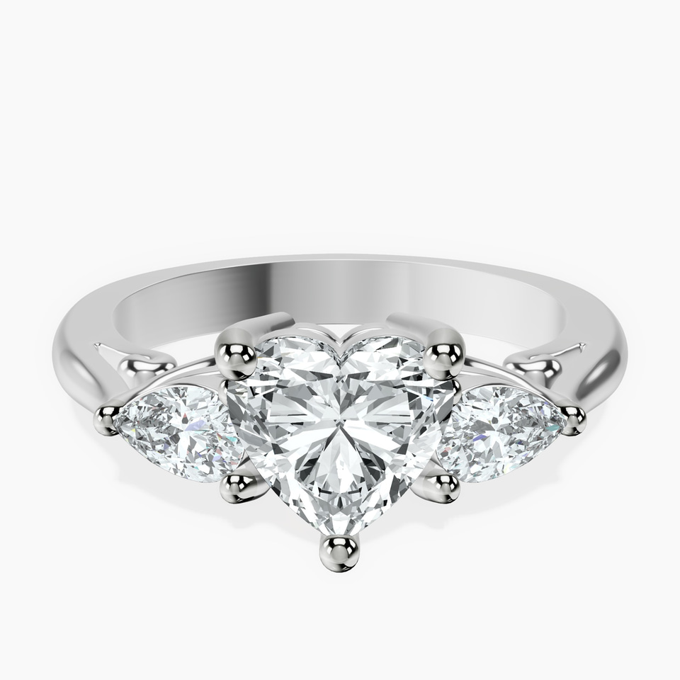 14ct White Gold Leona Three stone Side Pear Lab Diamond Ring front image