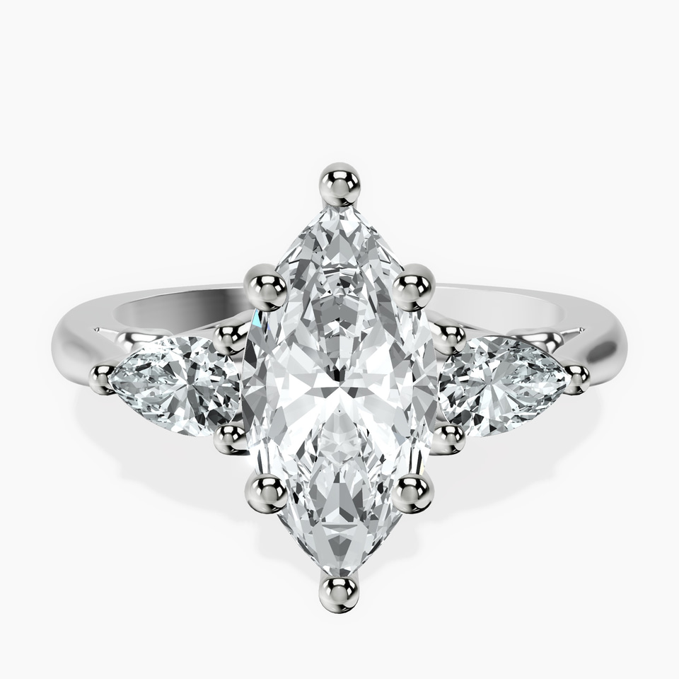 Platinum Leona Three stone Side Pear Lab Diamond Ring front image