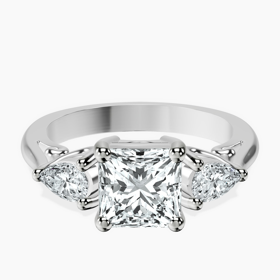 Platinum Leona Three stone Side Pear Lab Diamond Ring front image