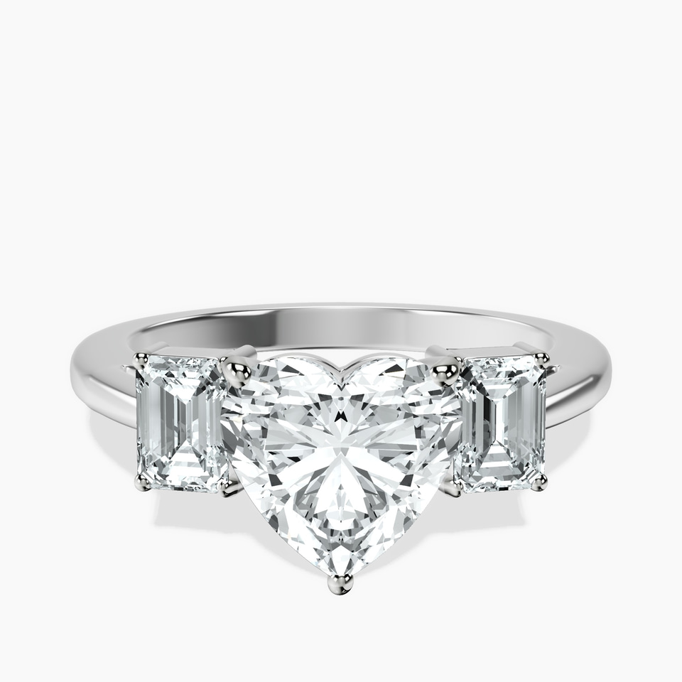 10kt White Gold Denise Three stone Side Emerald Lab Diamond Ring front image