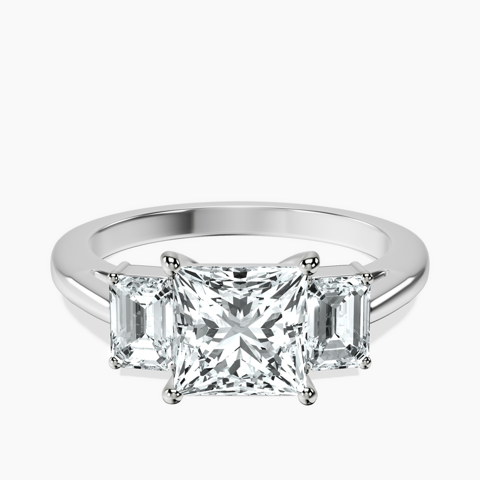 10kt White Gold Denise Three stone Side Emerald Lab Diamond Ring front image