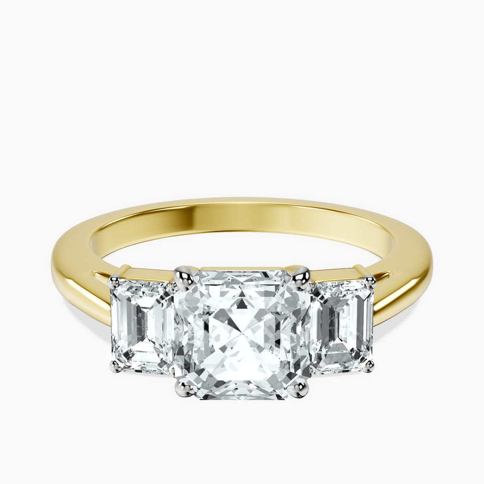 9ct Yellow Gold Denise Three stone Side Emerald Lab Diamond Ring front image