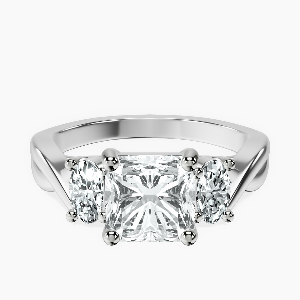 10kt White Gold Dionne Three Stone Side Oval Lab Diamond Ring front image