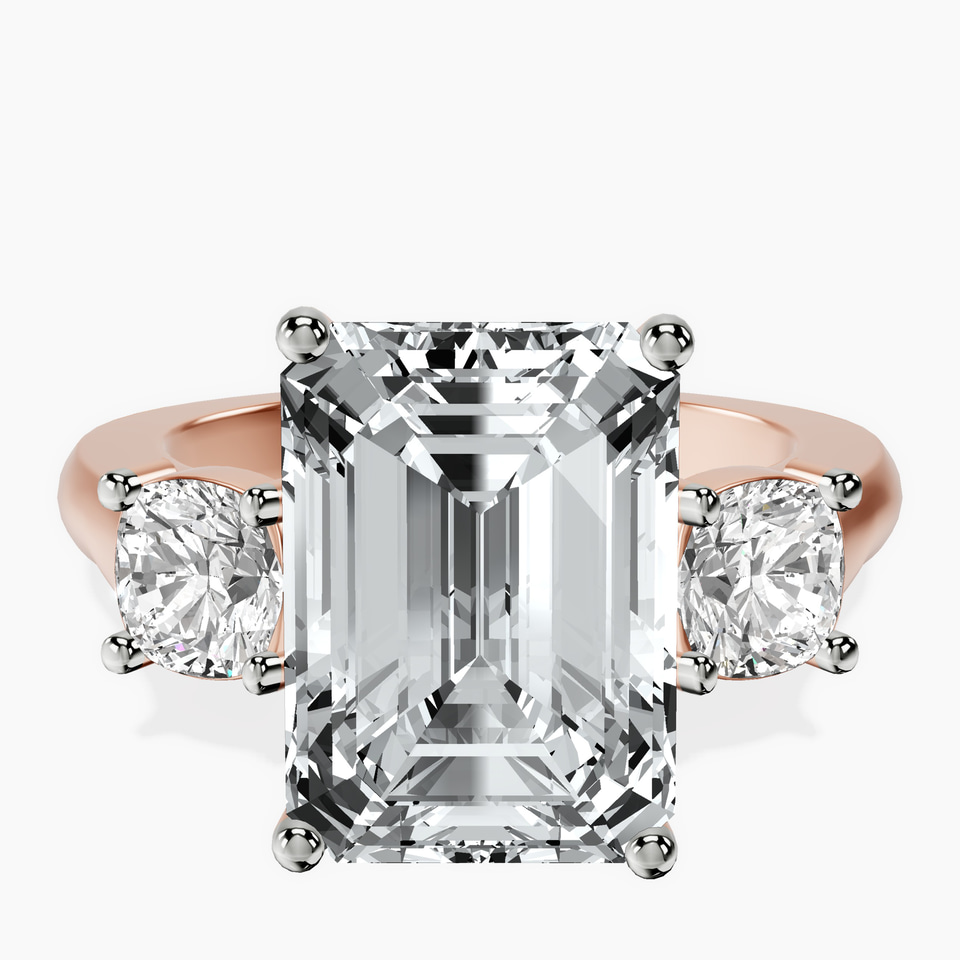 18kt Rose Gold Kinsley Three Stone Side Cushion Lab Diamond Ring front image