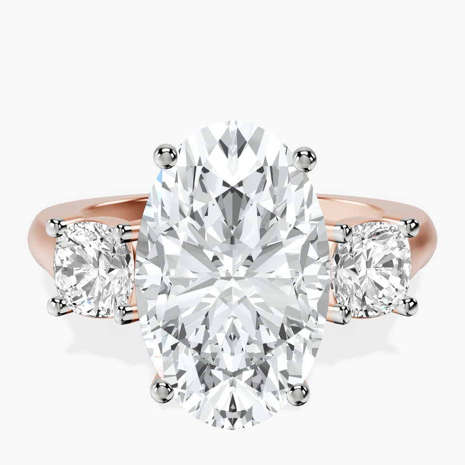 14kt Rose Gold Kinsley Three Stone Side Cushion Lab Diamond Ring front image