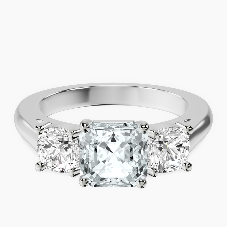 9ct White Gold Kinsley Three Stone Side Cushion Lab Diamond Ring front image