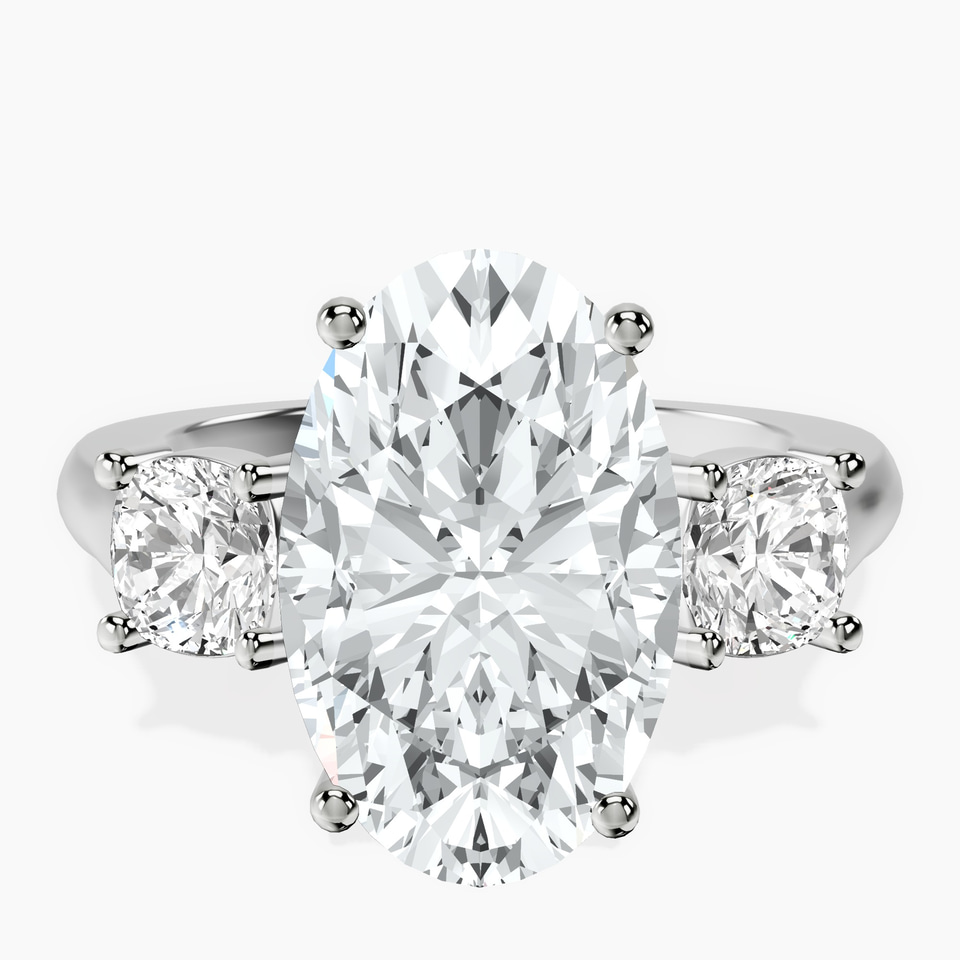 Platinum Kinsley Three Stone Side Cushion Lab Diamond Ring front image