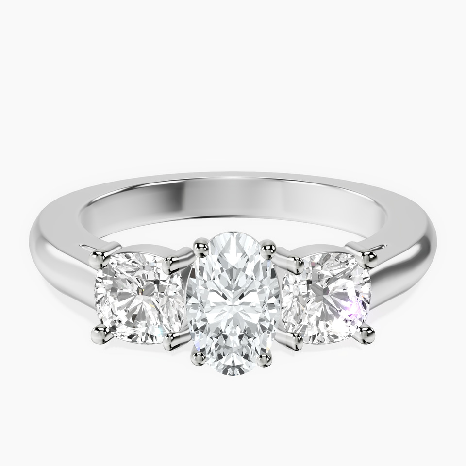 10kt White Gold Kinsley Three Stone Side Cushion Lab Diamond Ring front image