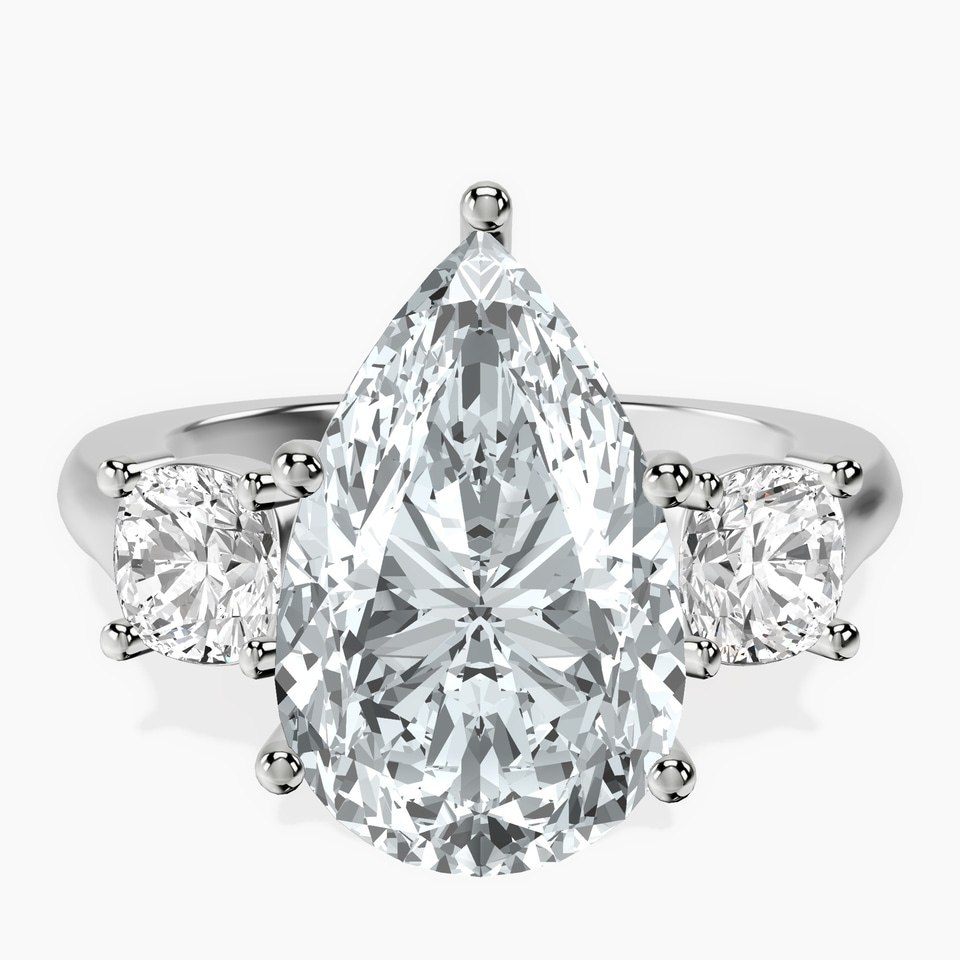 10kt White Gold Kinsley Three Stone Side Cushion Lab Diamond Ring front image