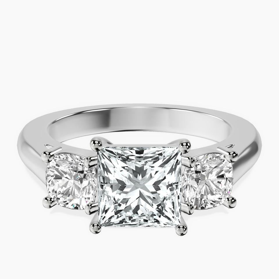9ct White Gold Kinsley Three Stone Side Cushion Lab Diamond Ring front image