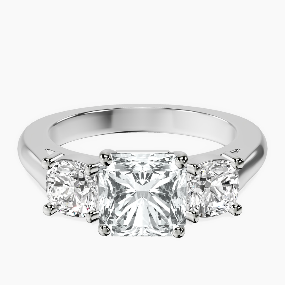 9ct White Gold Kinsley Three Stone Side Cushion Lab Diamond Ring front image