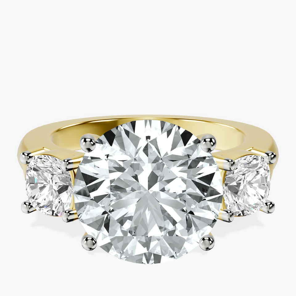 10kt Yellow Gold Kinsley Three Stone Side Cushion Lab Diamond Ring front image