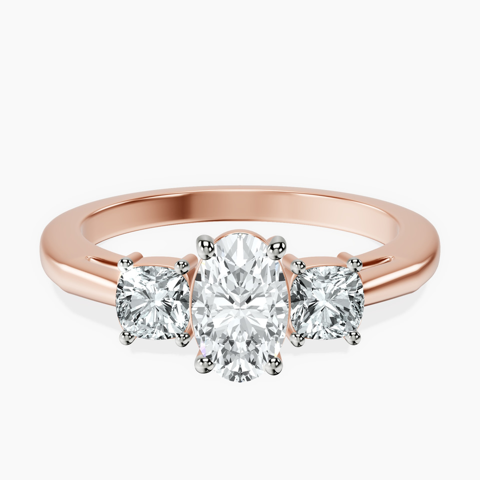 14kt Rose Gold Emery Three Stone Side Cushion Lab Diamond Ring front image