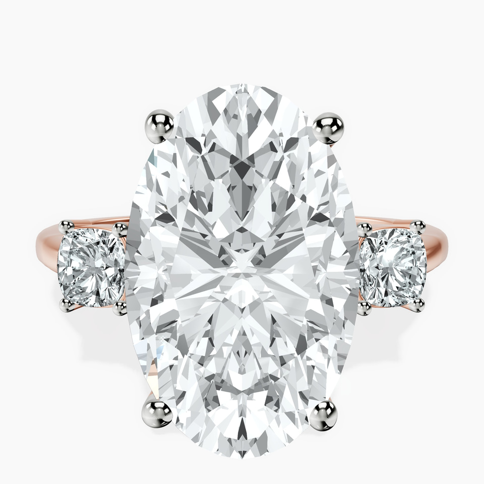 14kt Rose Gold Emery Three Stone Side Cushion Lab Diamond Ring front image