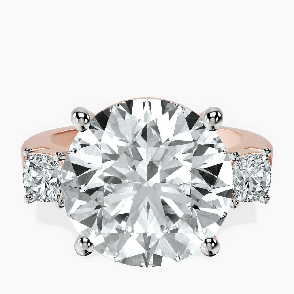 14kt Rose Gold Emery Three Stone Side Cushion Lab Diamond Ring front image