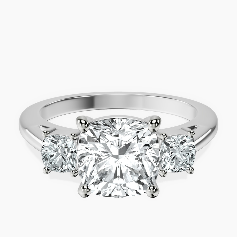 10kt White Gold Emery Three Stone Side Cushion Lab Diamond Ring front image