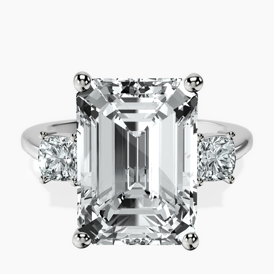 10kt White Gold Emery Three Stone Side Cushion Lab Diamond Ring front image