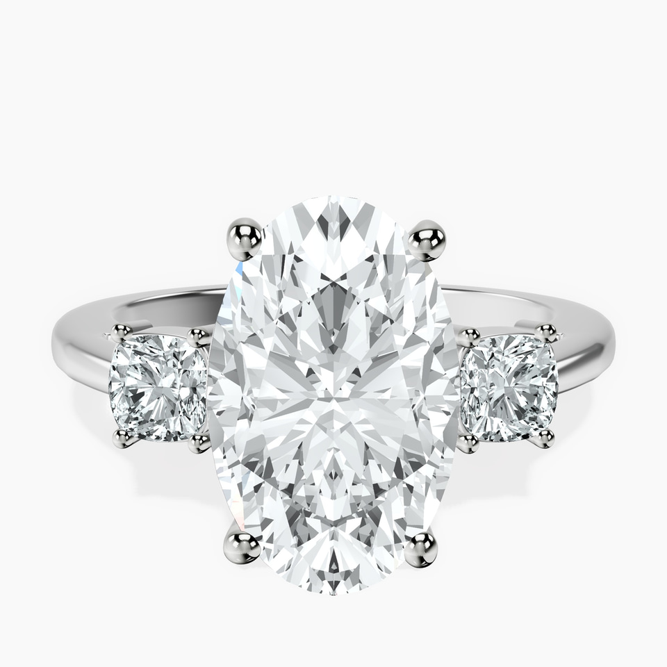 10kt White Gold Emery Three Stone Side Cushion Lab Diamond Ring front image