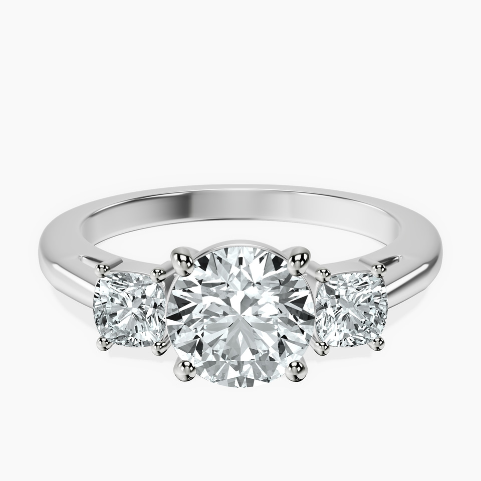 10kt White Gold Emery Three Stone Side Cushion Lab Diamond Ring front image
