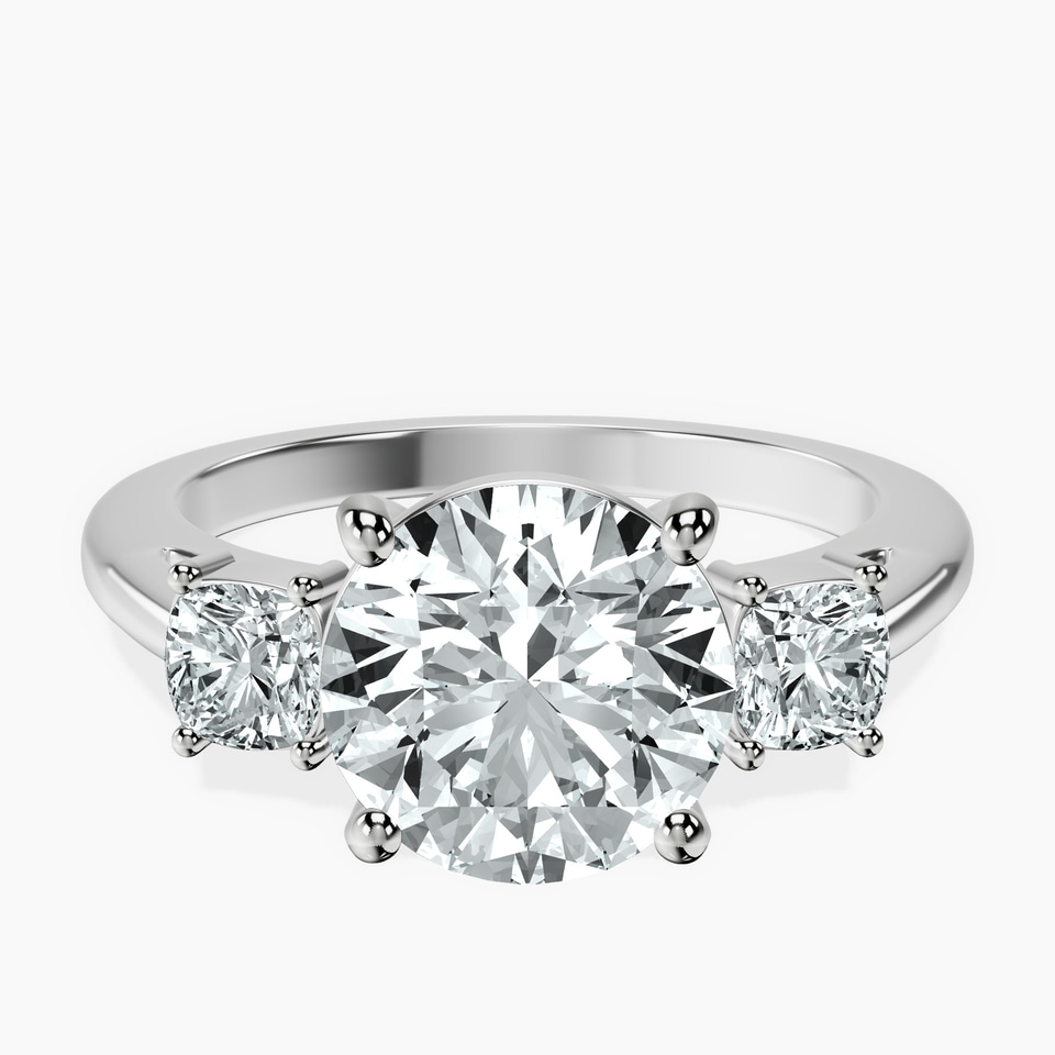10kt White Gold Emery Three Stone Side Cushion Lab Diamond Ring front image