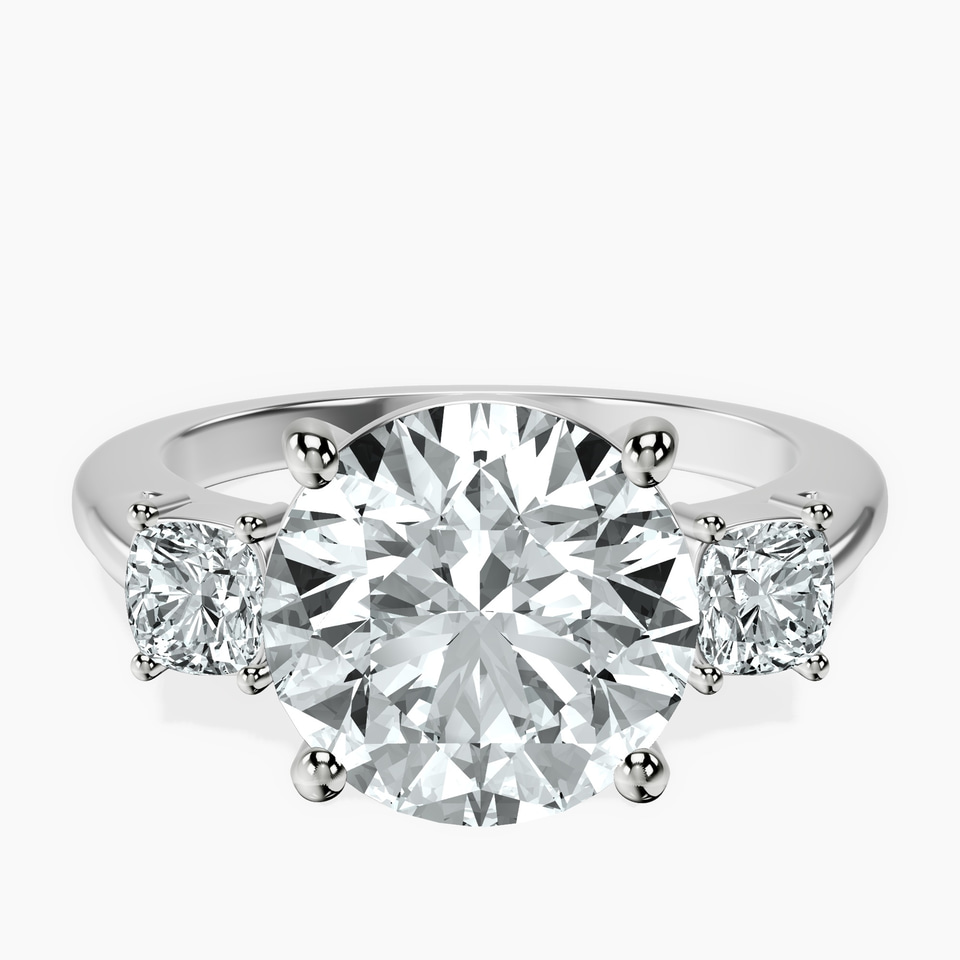 10kt White Gold Emery Three Stone Side Cushion Lab Diamond Ring front image