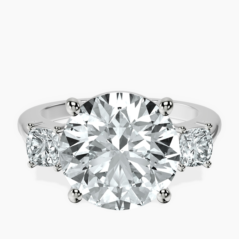 10kt White Gold Emery Three Stone Side Cushion Lab Diamond Ring front image