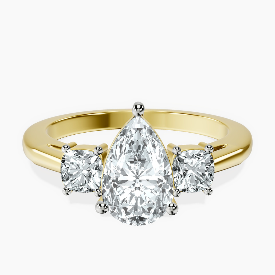 10kt Yellow Gold Emery Three Stone Side Cushion Lab Diamond Ring front image