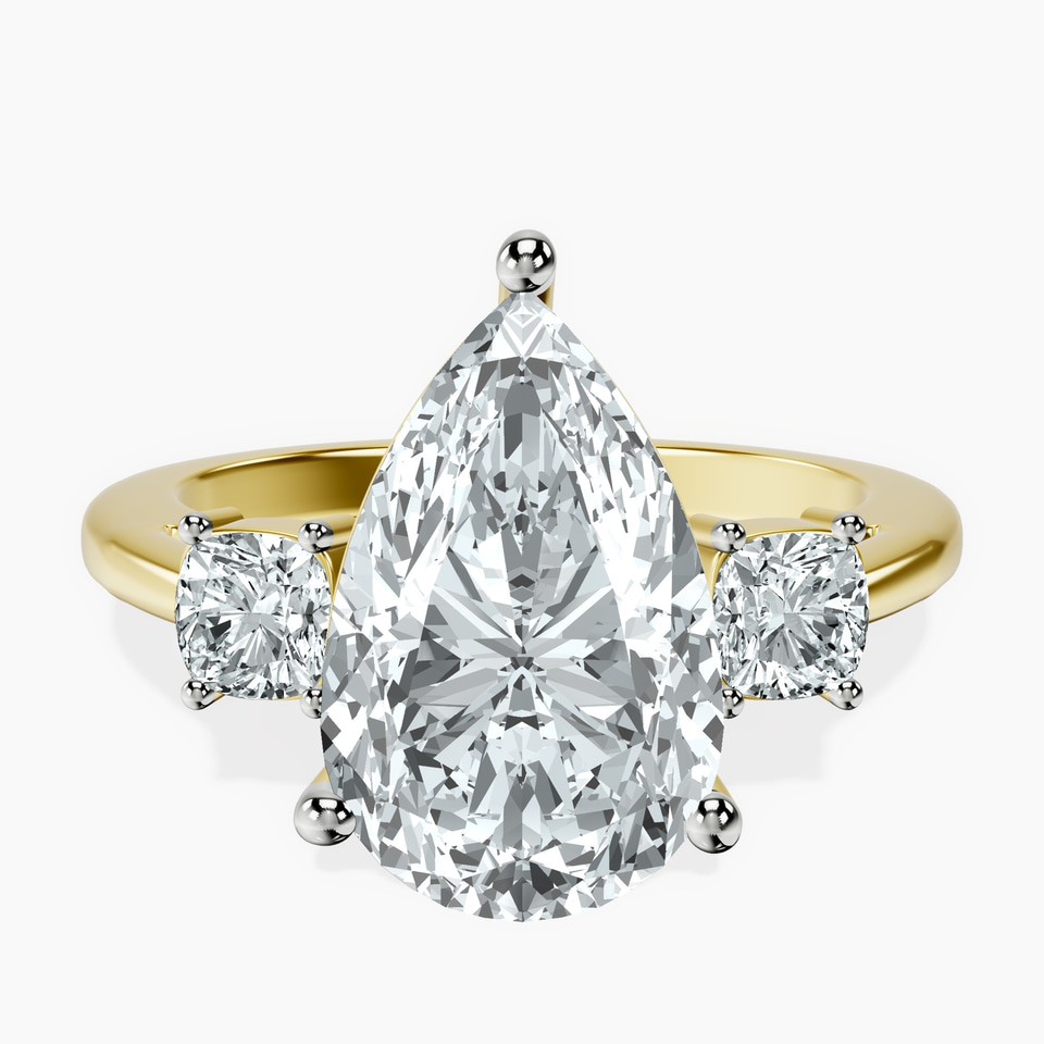 10kt Yellow Gold Emery Three Stone Side Cushion Lab Diamond Ring front image