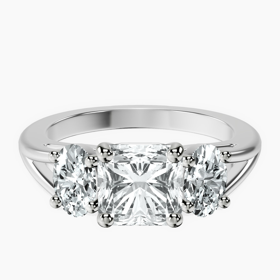 14ct White Gold Bethany Three Stone Side Oval Lab Diamond Ring front image