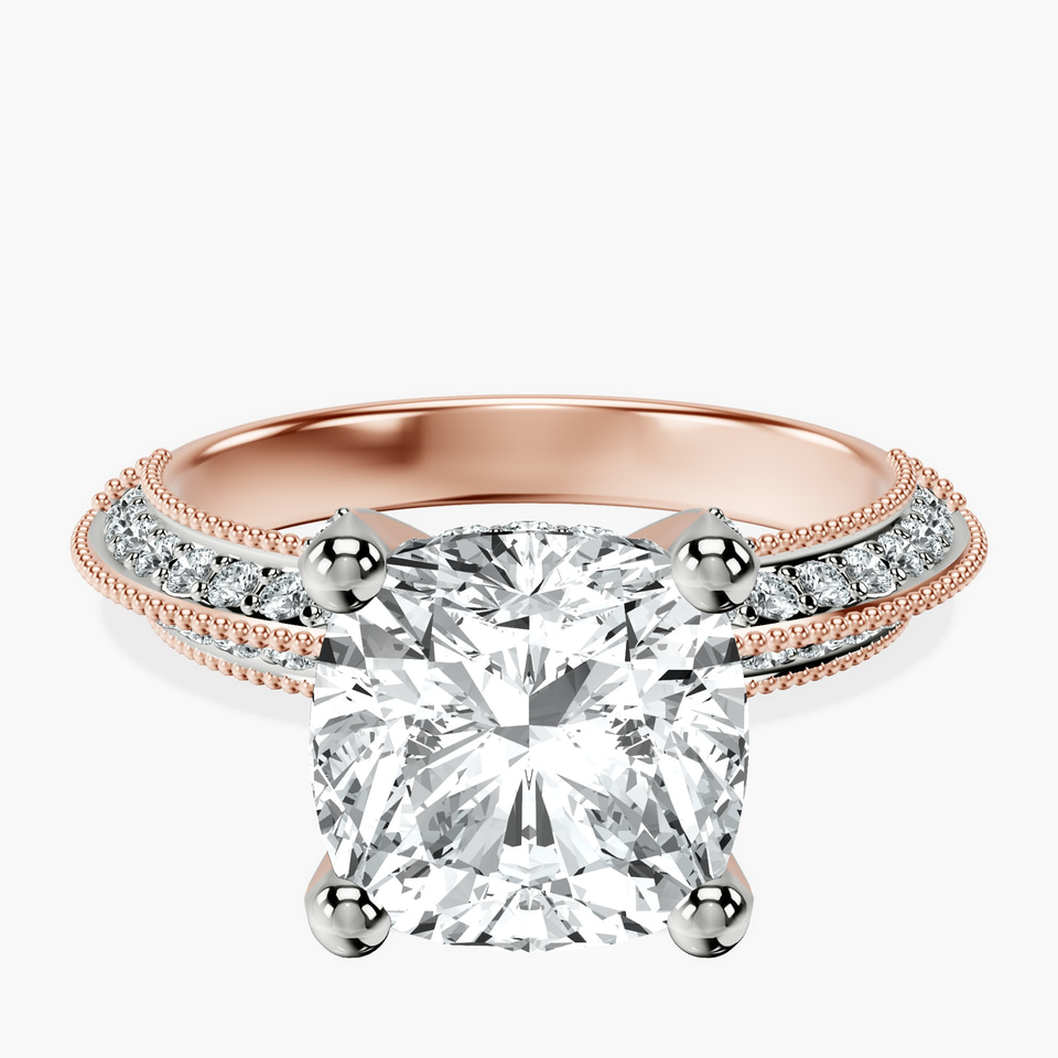18kt Rose Gold Dua Side Stone Knife Edge Lab Diamond Ring front image