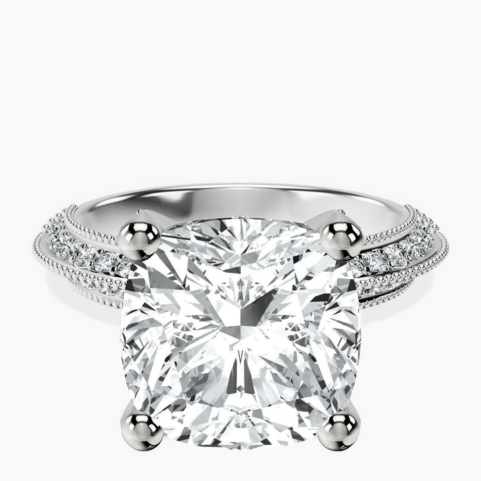 Platinum Dua Side Stone Knife Edge Lab Diamond Ring front image