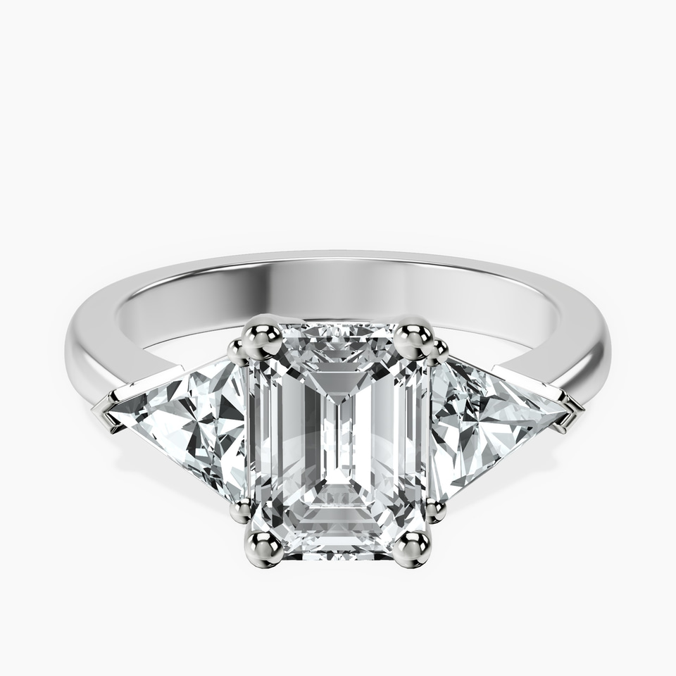 9ct White Gold Caroline Three Stone Side Trillion Lab Diamond Ring front image
