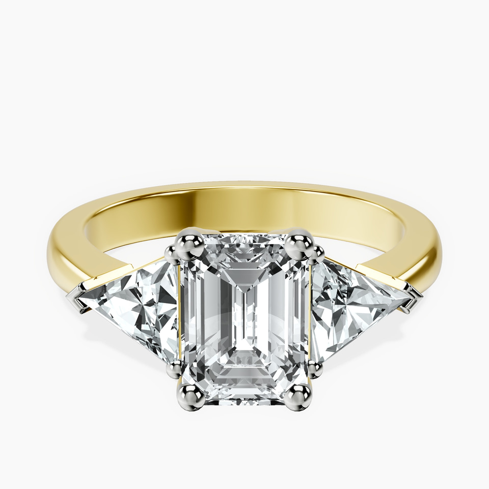 14ct Yellow Gold Caroline Three Stone Side Trillion Lab Diamond Ring front image