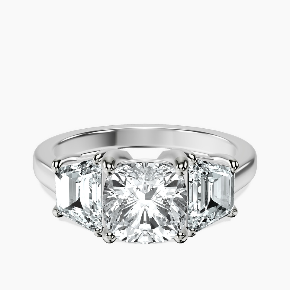 10kt White Gold Dianna Three Stone Side Trapezium Lab Diamond Ring front image