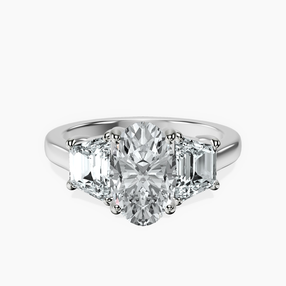 9ct White Gold Dianna Three Stone Side Trapezium Lab Diamond Ring front image