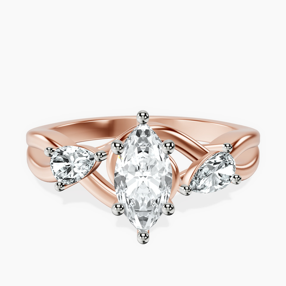 18kt Rose Gold Odette Three Stone Bypass Lab Diamond Ring front image