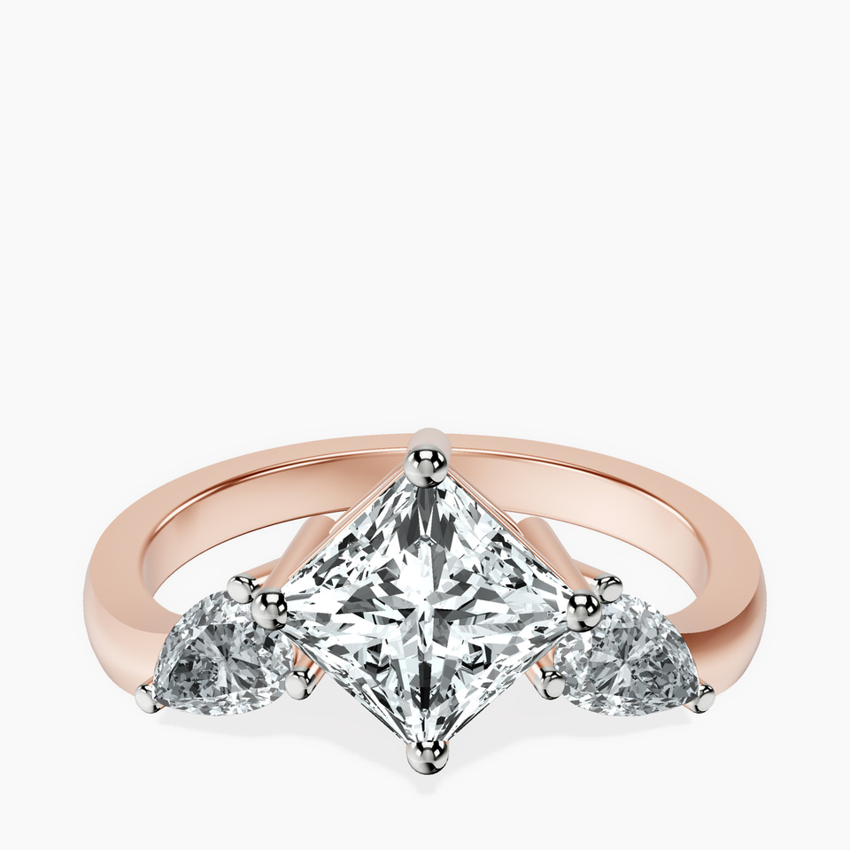 10kt Rose Gold Joella Three Stone Chevron Lab Diamond Ring front image