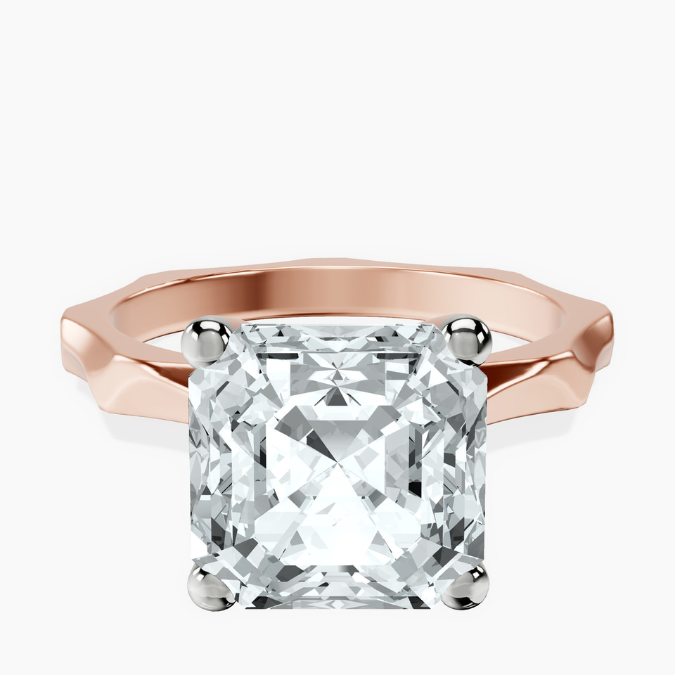 14kt Rose Gold Magnolia Texture Solitaire Lab Diamond Ring front image