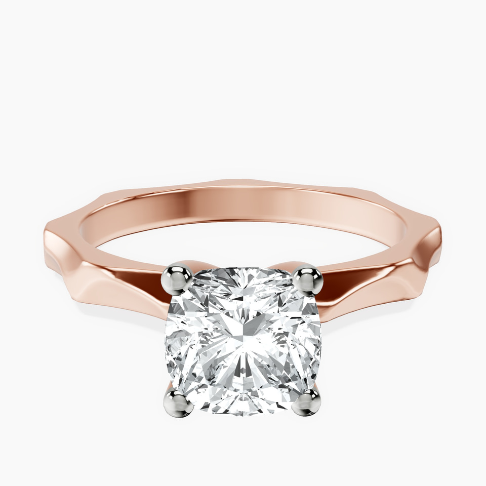9ct Rose Gold Magnolia Texture Solitaire Lab Diamond Ring front image