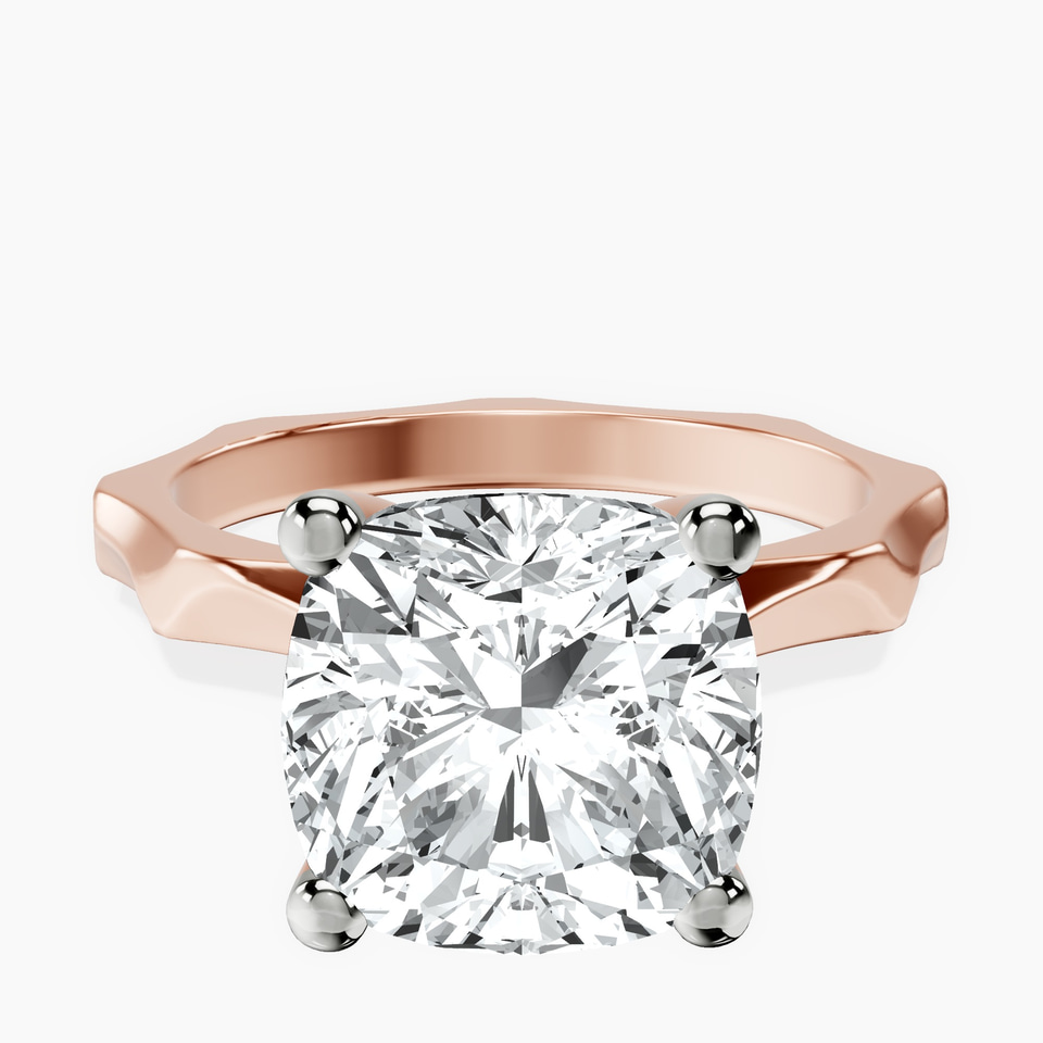 10kt Rose Gold Magnolia Texture Solitaire Lab Diamond Ring front image