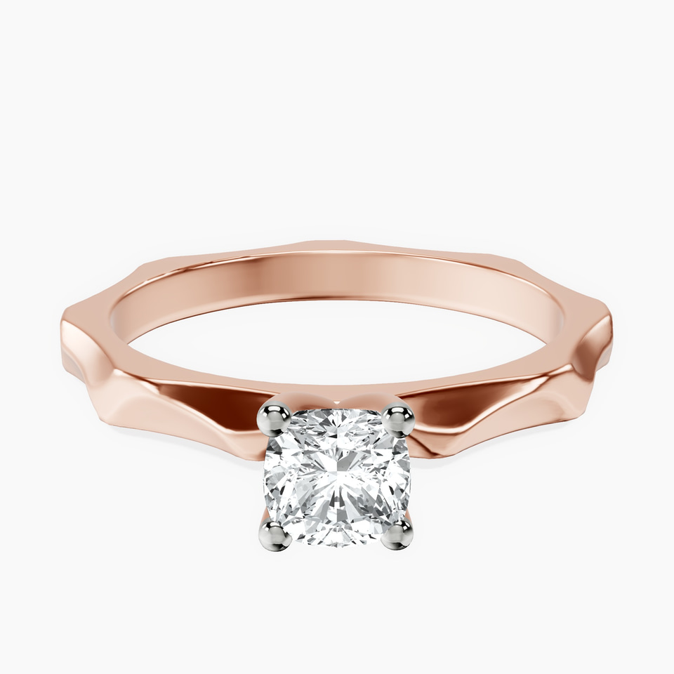 10kt Rose Gold Magnolia Texture Solitaire Lab Diamond Ring front image