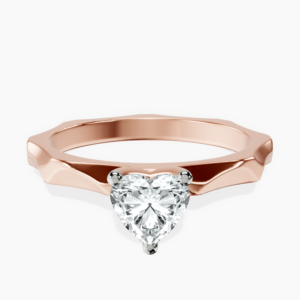 10kt Rose Gold Magnolia Texture Solitaire Lab Diamond Ring front image
