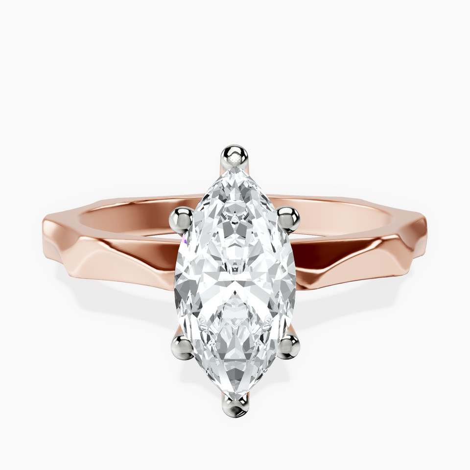 10kt Rose Gold Magnolia Texture Solitaire Lab Diamond Ring front image