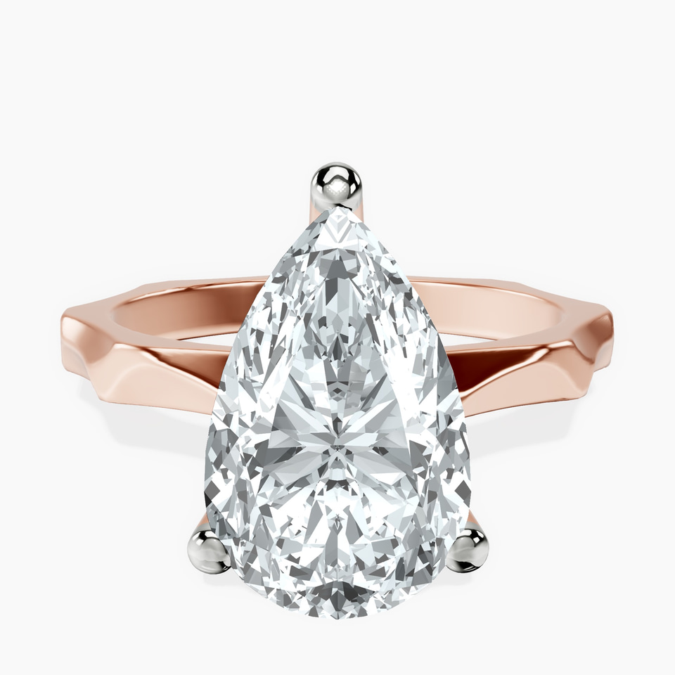 14kt Rose Gold Magnolia Texture Solitaire Lab Diamond Ring front image