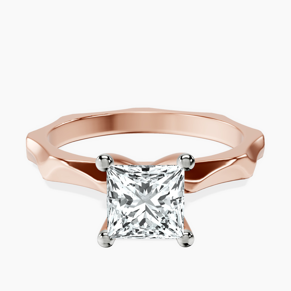 18kt Rose Gold Magnolia Texture Solitaire Lab Diamond Ring front image