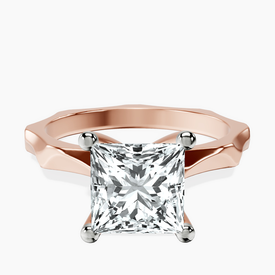10kt Rose Gold Magnolia Texture Solitaire Lab Diamond Ring front image