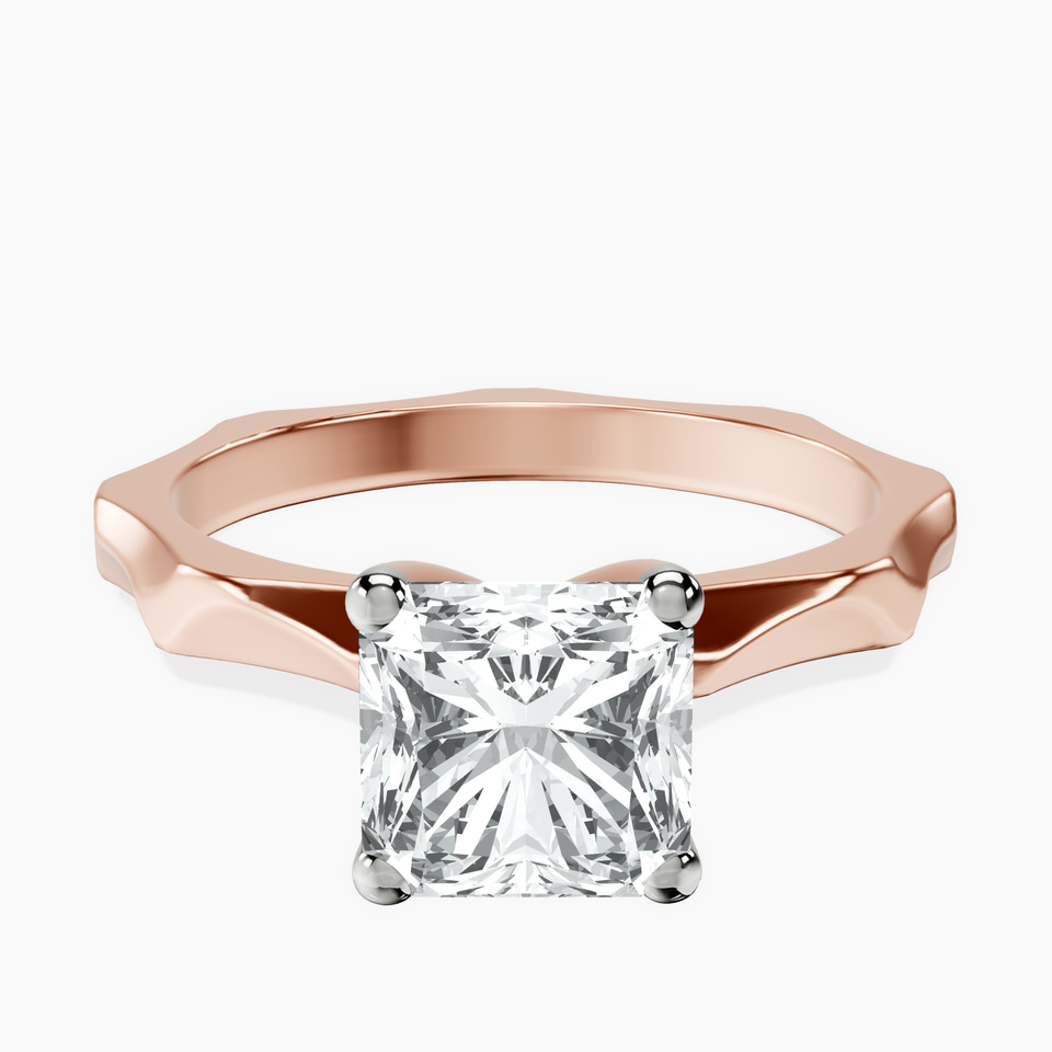 9ct Rose Gold Magnolia Texture Solitaire Lab Diamond Ring front image