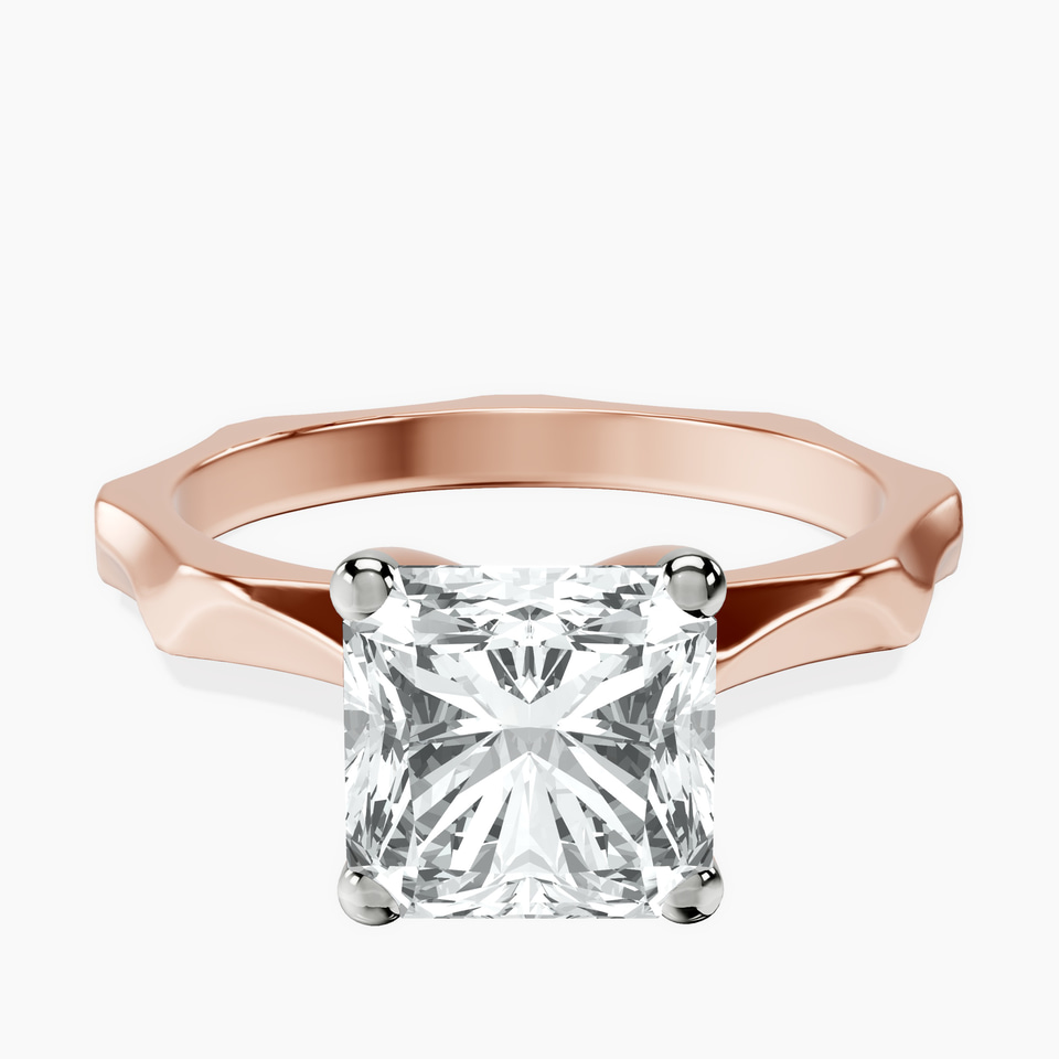 10kt Rose Gold Magnolia Texture Solitaire Lab Diamond Ring front image
