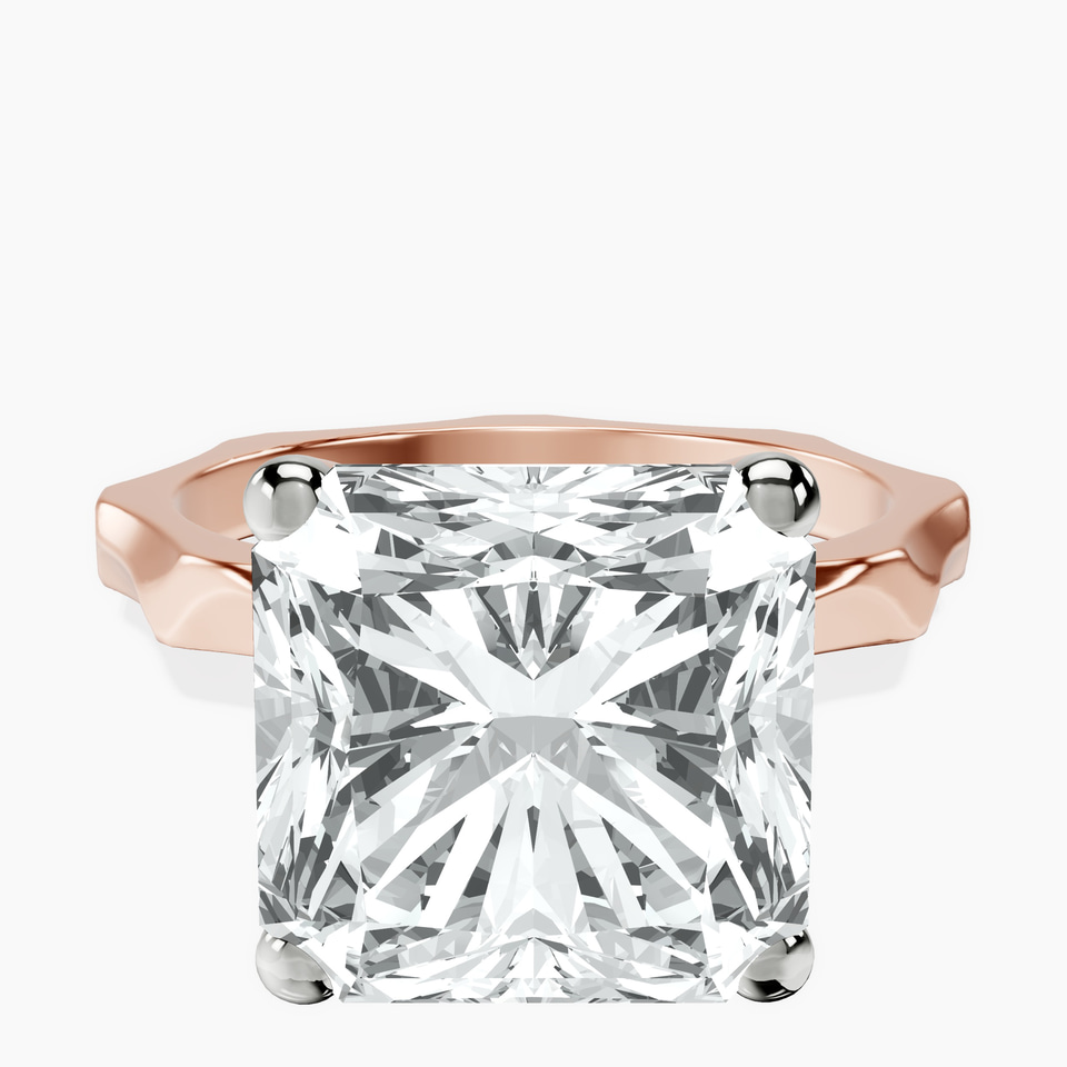 14kt Rose Gold Magnolia Texture Solitaire Lab Diamond Ring front image